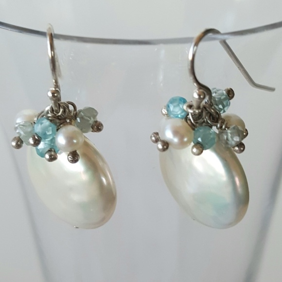 Coin Pearls Small Round Turquoise Beads Dangle Romantic Earrings Hand Made - Picture 7 of 9